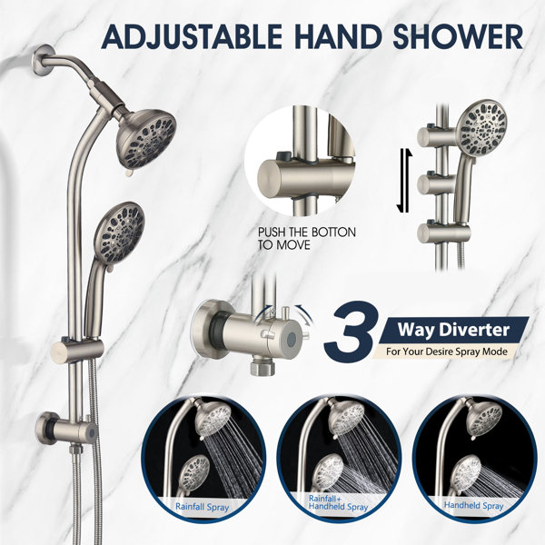 MAXWELL Slide Bar Combo Rain Showerhead 7Setting Hand, Dual Shower